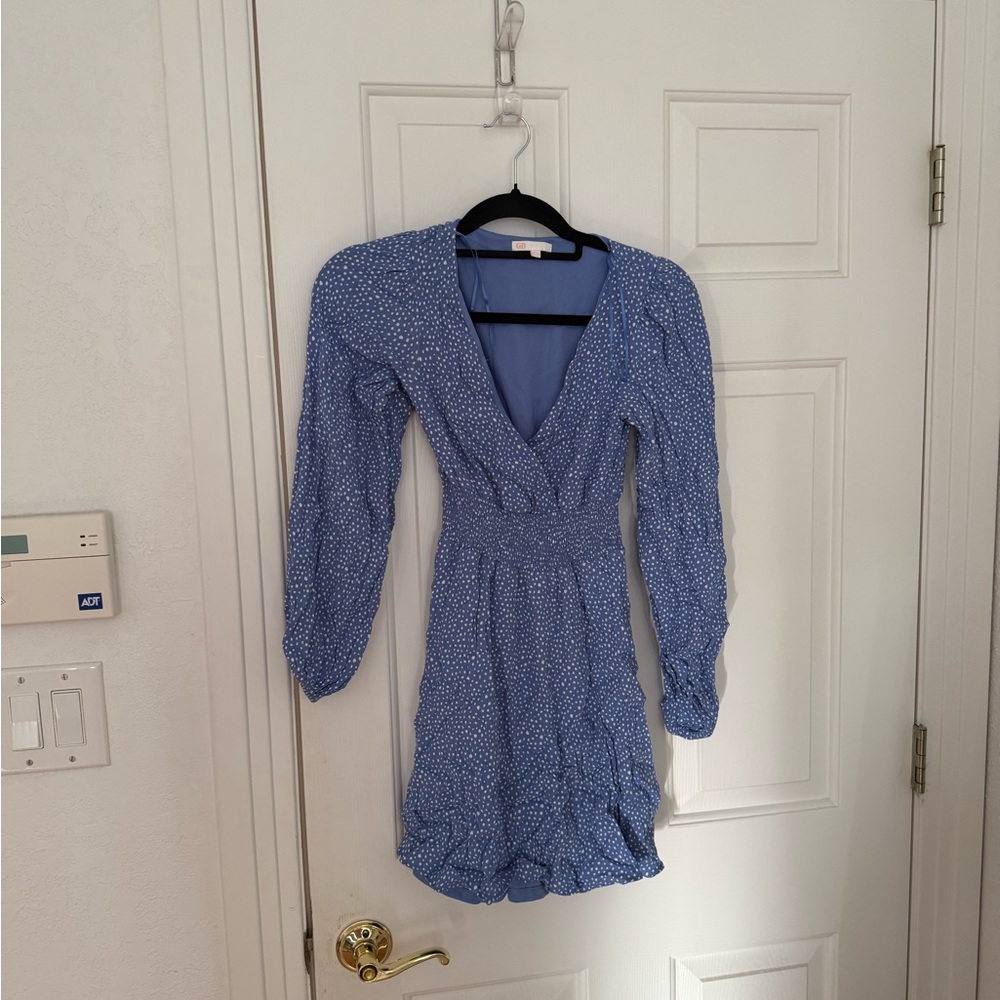 Gianni Bini Blue Patterned Long Sleeve Dress